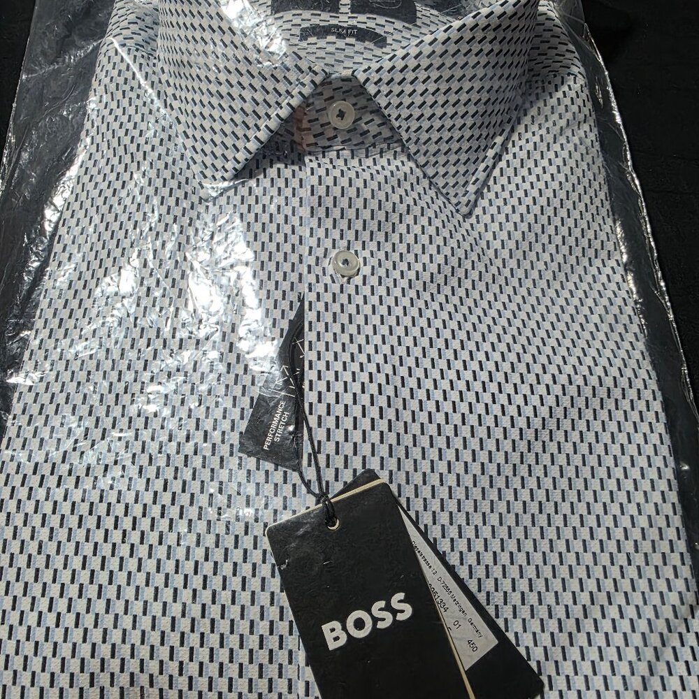 BOSS Slim-fit shirt in patterned performance-stretch fabric